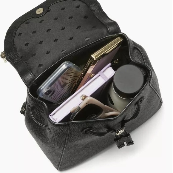 Leather Kate spade Leila medium flap backpack black new - Picture 7 of 8